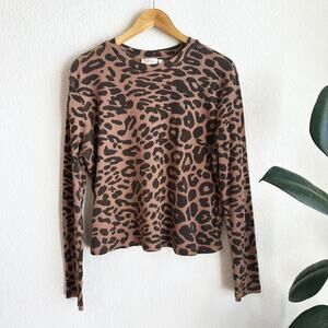 Chettah Leopard Print Womens Thermal Shirt Large Long Sleeve waffle Knit Grunge